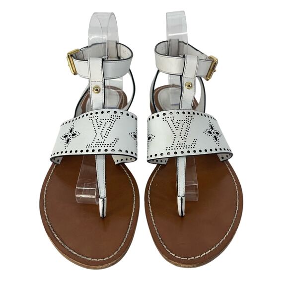 Louis Vuitton Horizon Perforated Leather Flat Sandals in White - Picture 3 of 16